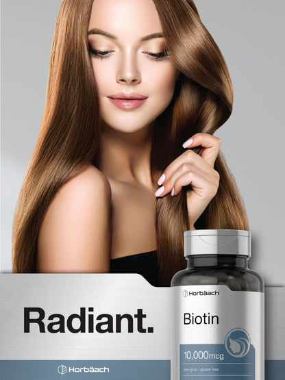 Horbaach Biotin 10000 mcg | 200 Softgels | Vitamin B7 Supplement | Non-GMO & Gluten Free