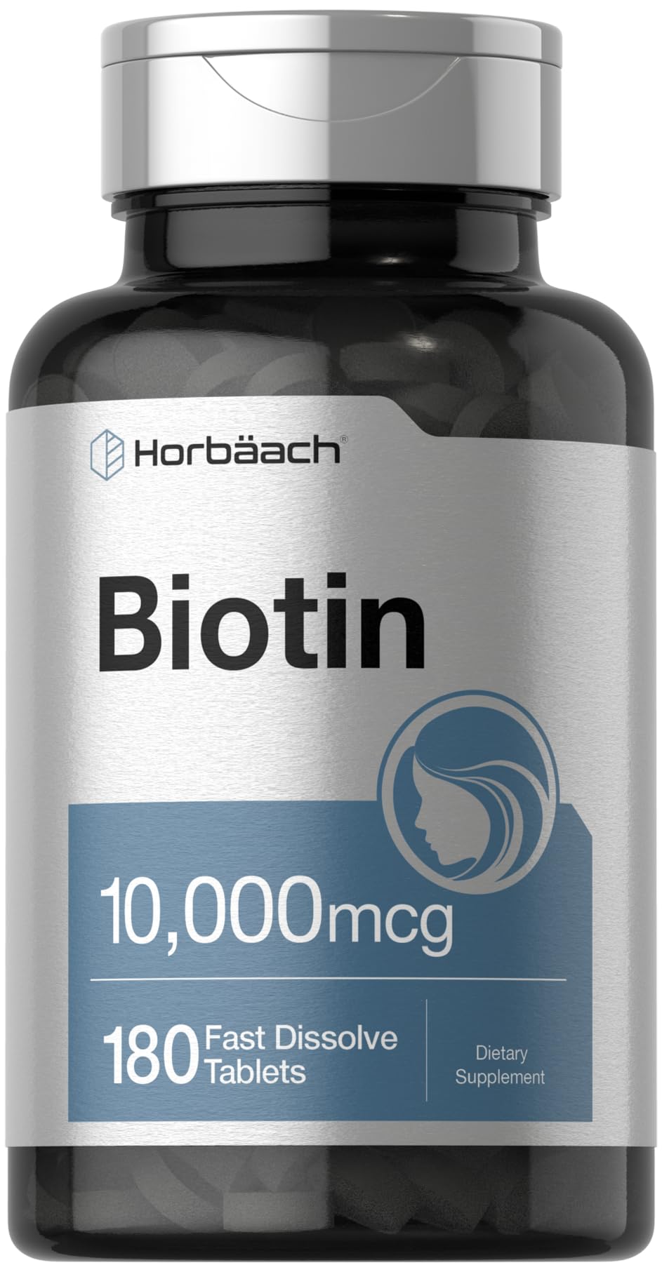 Horbäach Biotin 10000mcg | 180 Fast Dissolve Tablets | for Women & Men | Beauty Supplement | Vegetarian, Non-GMO, Gluten Free