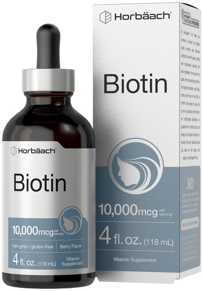 Horbäach Biotin Liquid Drops 10000mcg – Berry Flavor | Vegetarian, Non-GMO, Gluten Free