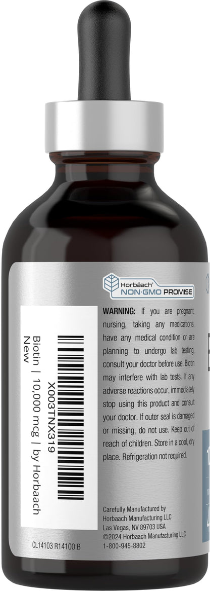 Horbäach Biotin Liquid Drops 10000mcg – Berry Flavor | Vegetarian, Non-GMO, Gluten Free