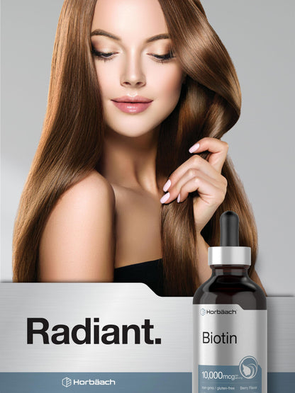 Horbäach Biotin Liquid Drops 10000mcg – Berry Flavor | Vegetarian, Non-GMO, Gluten Free