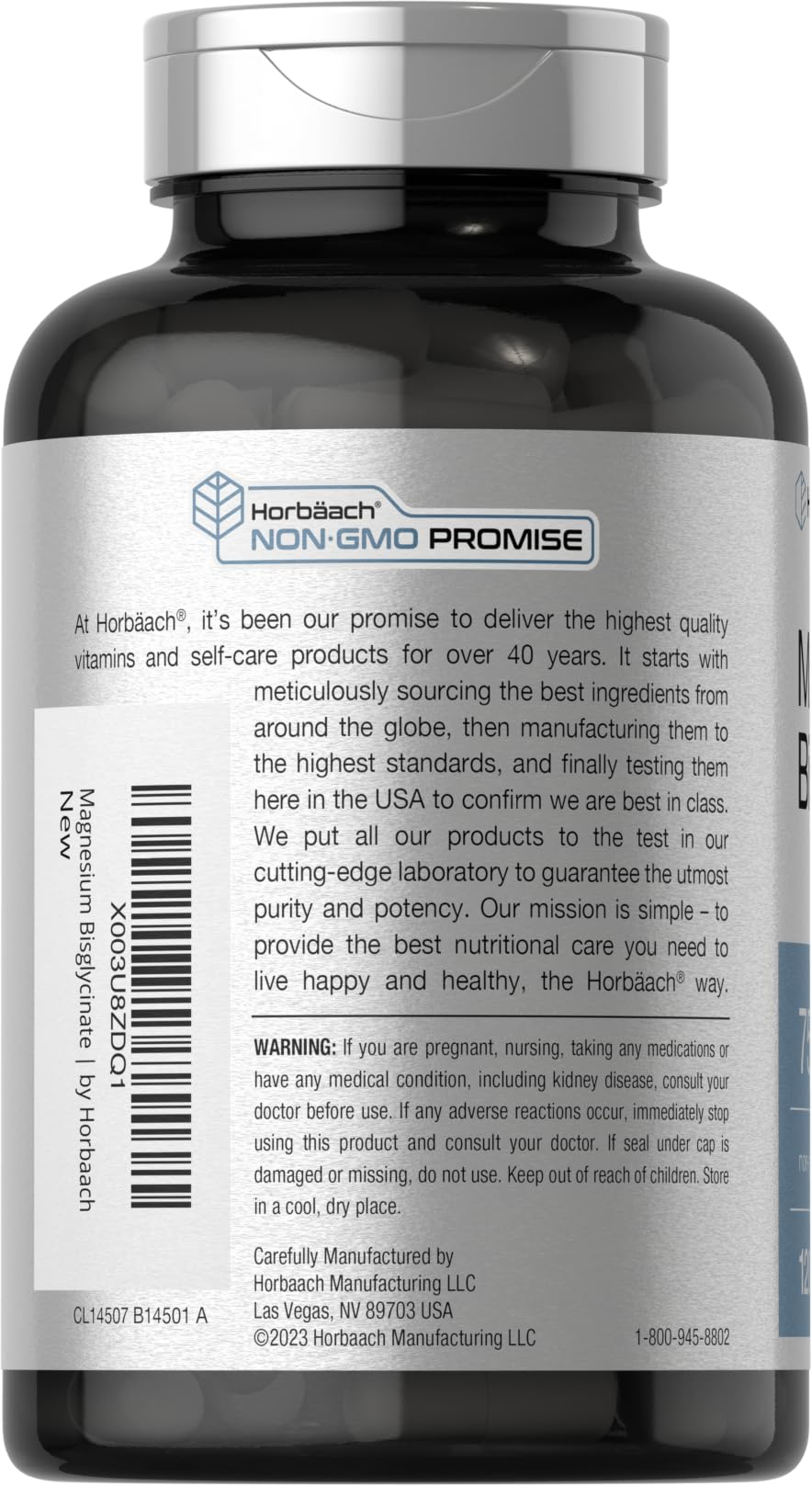 Horbäach Magnesium Bisglycinate 750mg - 120 Capsules | Non-GMO & Gluten Free