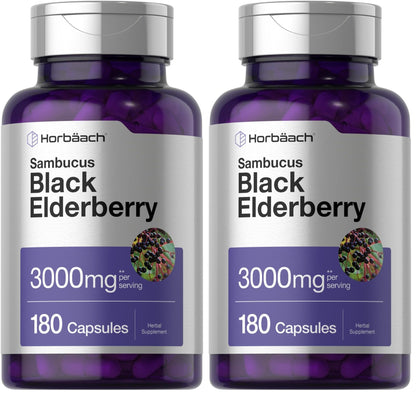 Horbäach Black Elderberry 3000mg Capsules – 180 Count | Non-GMO & Gluten Free