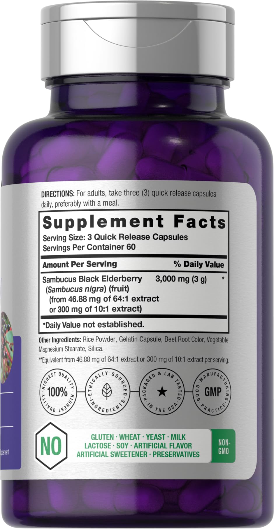 Horbäach Black Elderberry 3000mg Capsules – 180 Count | Non-GMO & Gluten Free