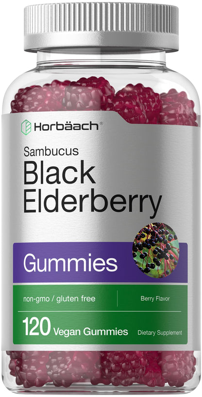 Horbaach Black Elderberry Gummies 120 Count | Zinc & Vitamin C | Vegan, Non-GMO, Gluten Free