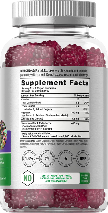 Horbaach Black Elderberry Gummies 120 Count | Zinc & Vitamin C | Vegan, Non-GMO, Gluten Free