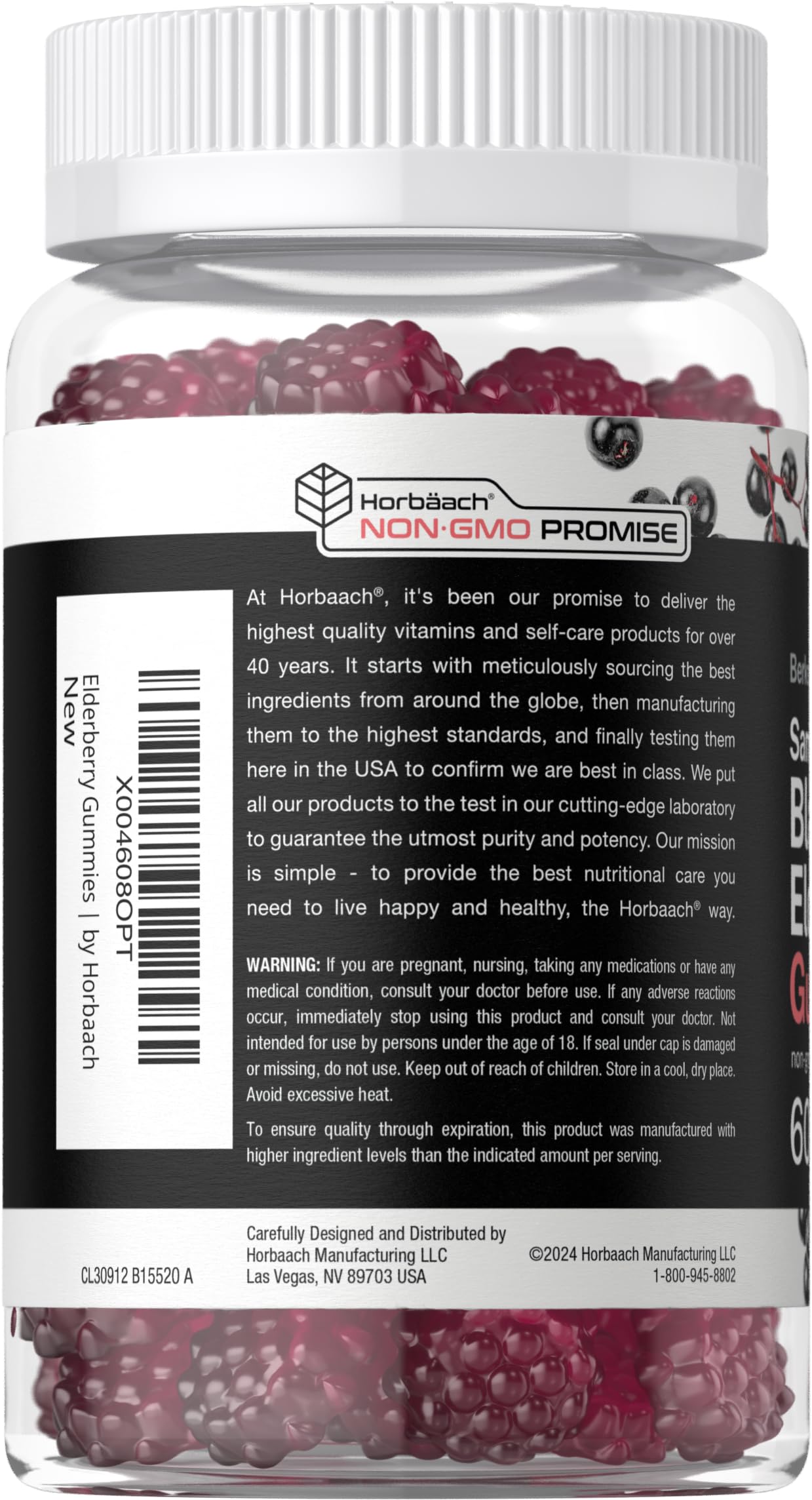 Horbaach Sambucus Black Elderberry Gummies – 60 Count, Vegan, Gluten Free, Vitamin C & Zinc
