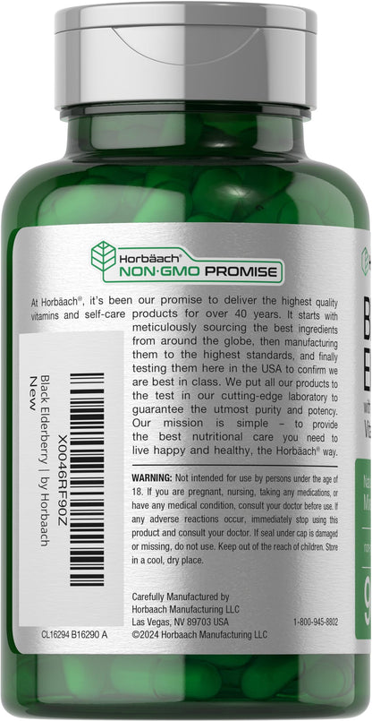 Horbaach Black Elderberry with Vitamin C and Zinc | 90 Chewable Tablets | Mixed Berry Flavor | Immune Support