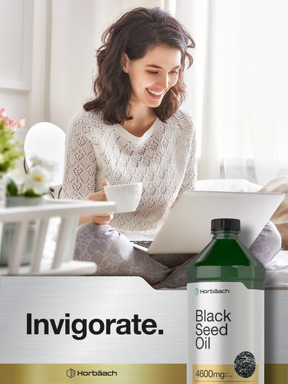 Horbäach Black Seed Oil Liquid 16oz – 4600mg | Cold Pressed Nigella Sativa, Vegetarian & Non-GMO