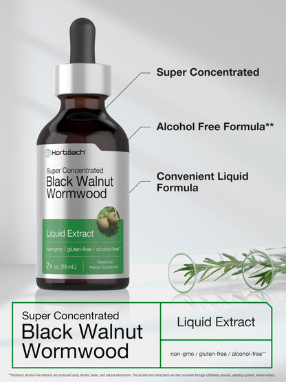 Horbaach Black Walnut Hull Wormwood Extract Tincture 2 fl oz – Alcohol-Free, Vegetarian & Gluten-Free