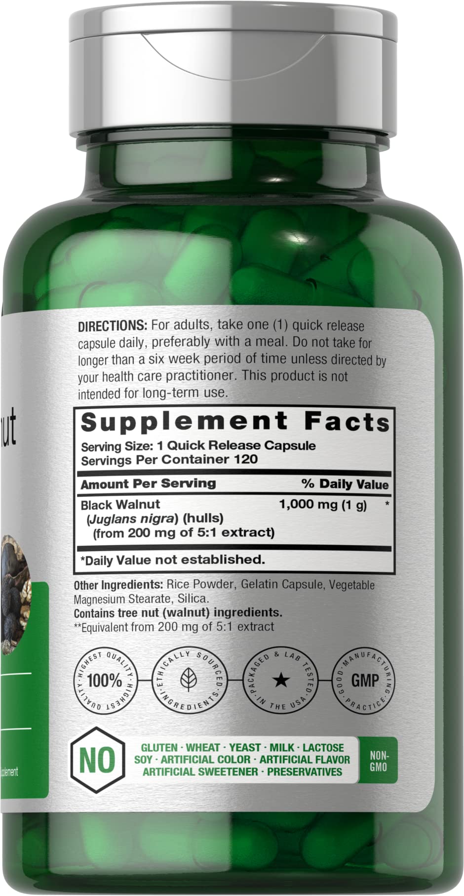 Horbaach Black Walnut Hulls Capsules | 1000 mg | 120 Count | Herbal Supplement | Non-GMO & Gluten Free