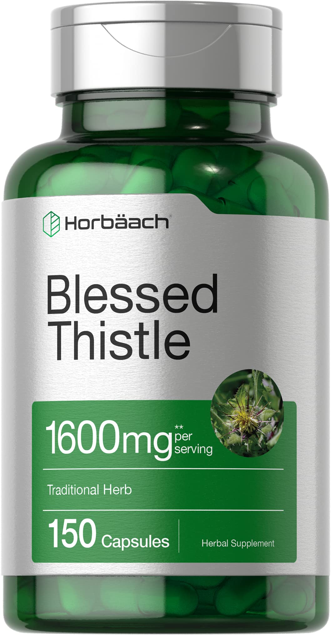 Horbaach Blessed Thistle Capsules 1600 mg - 150 Count | Max Potency, Non-GMO, Gluten Free