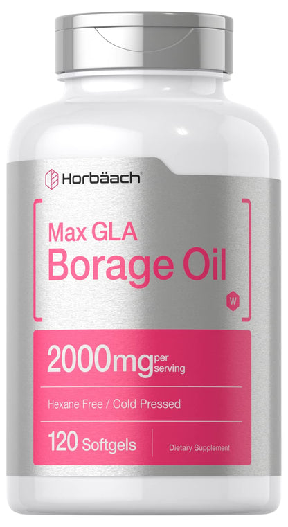 Horbäach Borage Oil Capsules 2000 mg | 120 Softgels | 320 mg GLA | Cold Pressed Seed Oil Supplement