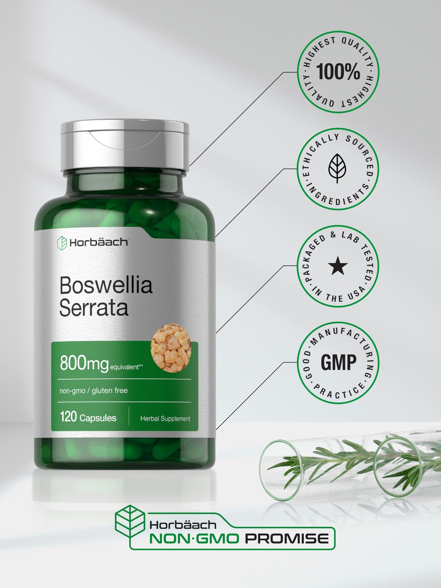 Horbaach Boswellia Serrata 800mg Capsules – 120 Count | Non-GMO, Gluten Free