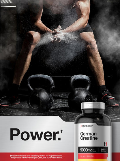 Horbaach German Creatine Monohydrate 5000mg | 250 Capsules | Non-GMO & Gluten Free