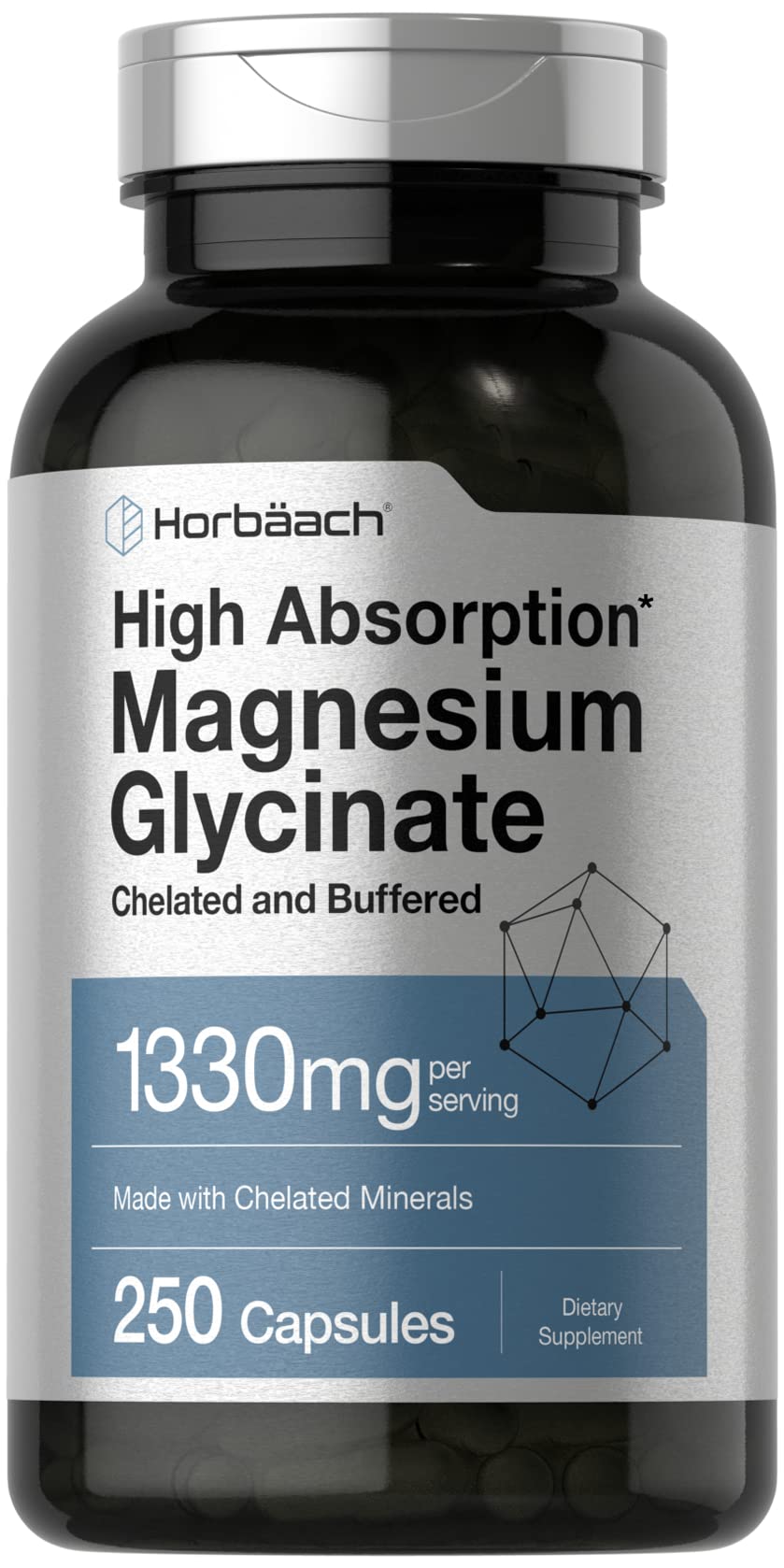Horbäach Buffered Magnesium Glycinate 1330mg | 250 Capsules | Chelated Minerals