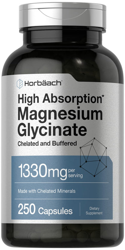Horbäach Buffered Magnesium Glycinate 1330mg | 250 Capsules | Chelated Minerals