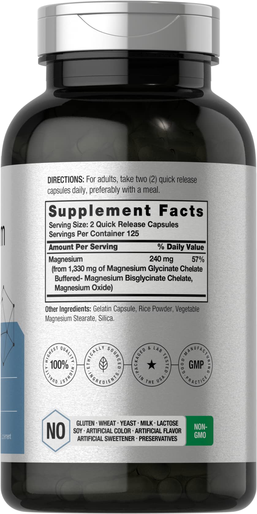 Horbäach Buffered Magnesium Glycinate 1330mg | 250 Capsules | Chelated Minerals