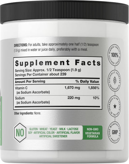 Horbäach Buffered Sodium Ascorbate Vitamin C Powder 16 oz – Vegan, Non-GMO, Gluten Free