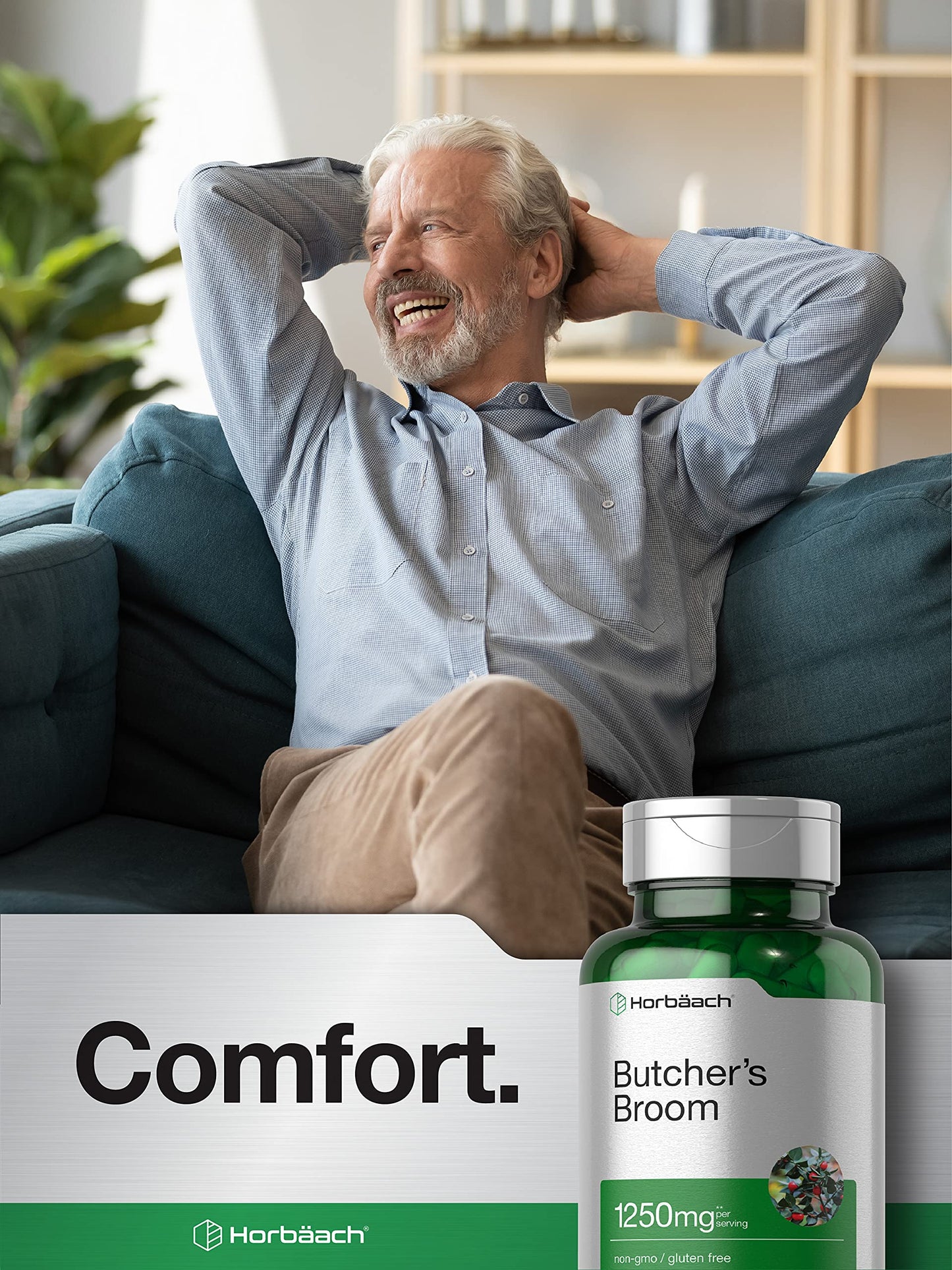 Horbaach Butchers Broom Capsules 1250mg | 120 Count – Non-GMO, Gluten Free