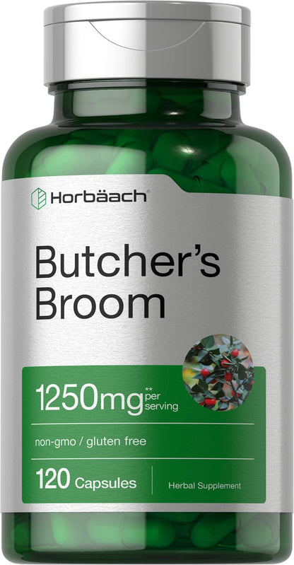 Horbaach Butchers Broom Capsules 1250mg | 120 Count – Non-GMO, Gluten Free