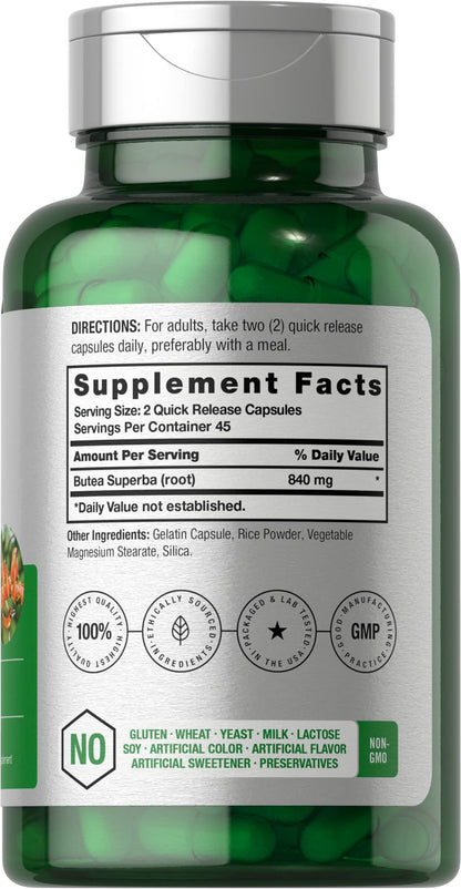 Horbäach Butea Superba Root 840mg | 90 Capsules | Male Performance | Non-GMO, Gluten-Free