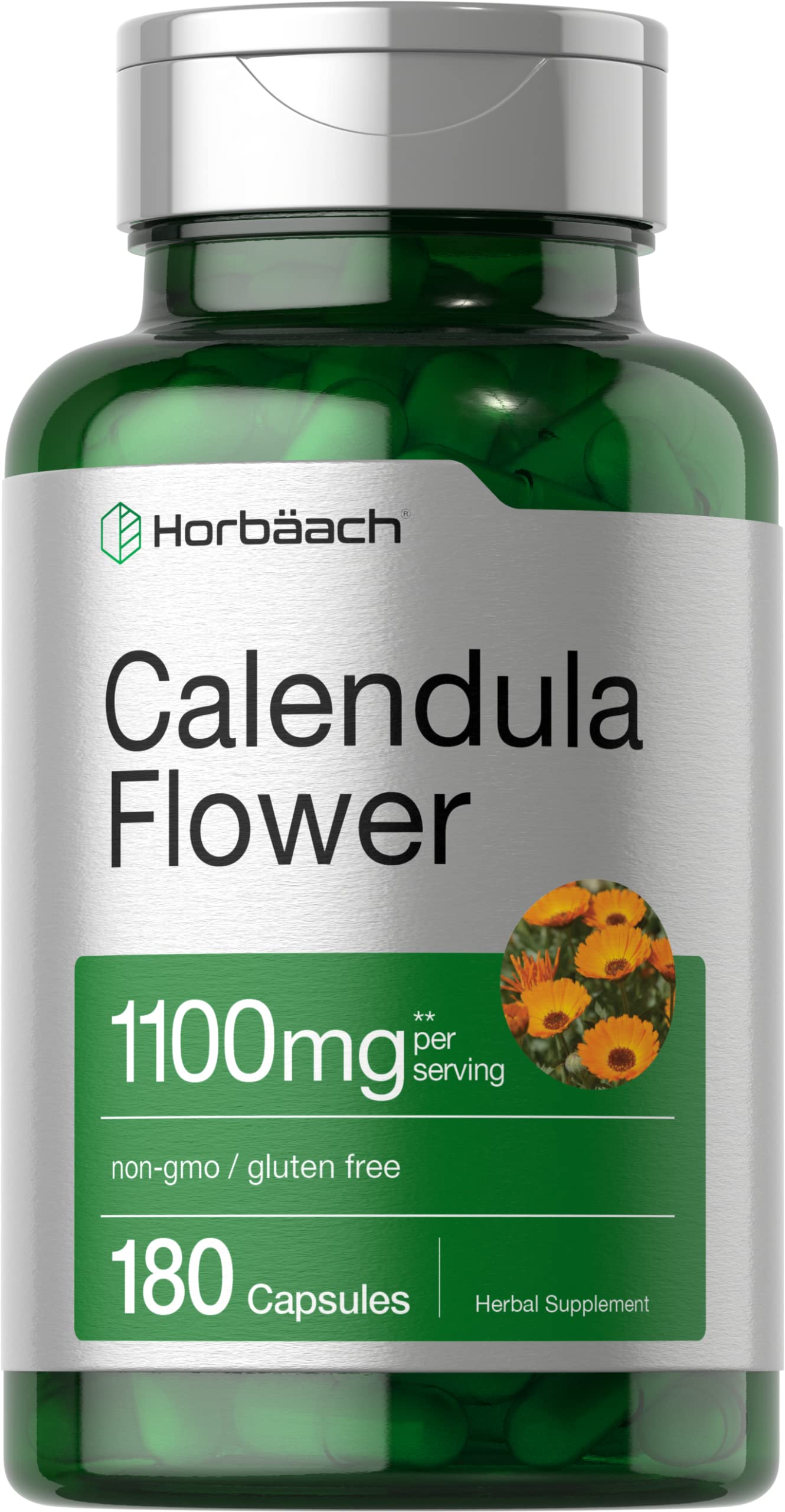 Horbäach Calendula Capsules 1100mg | 180 Count | Non-GMO, Gluten-Free
