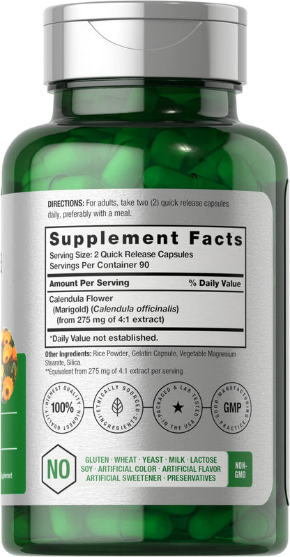 Horbäach Calendula Capsules 1100mg | 180 Count | Non-GMO, Gluten-Free