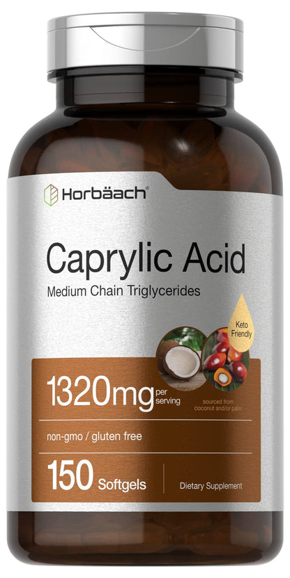 Horbaach Caprylic Acid 1320mg – 150 Softgels | MCT Oil | Non-GMO & Gluten Free