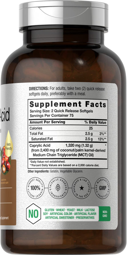 Horbaach Caprylic Acid 1320mg – 150 Softgels | MCT Oil | Non-GMO & Gluten Free