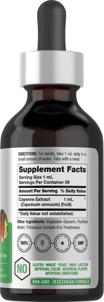 Horbäach Cayenne Pepper Tincture | 2 fl oz Liquid Extract | Vegetarian, Alcohol Free | Non-GMO, Gluten Free Supplement