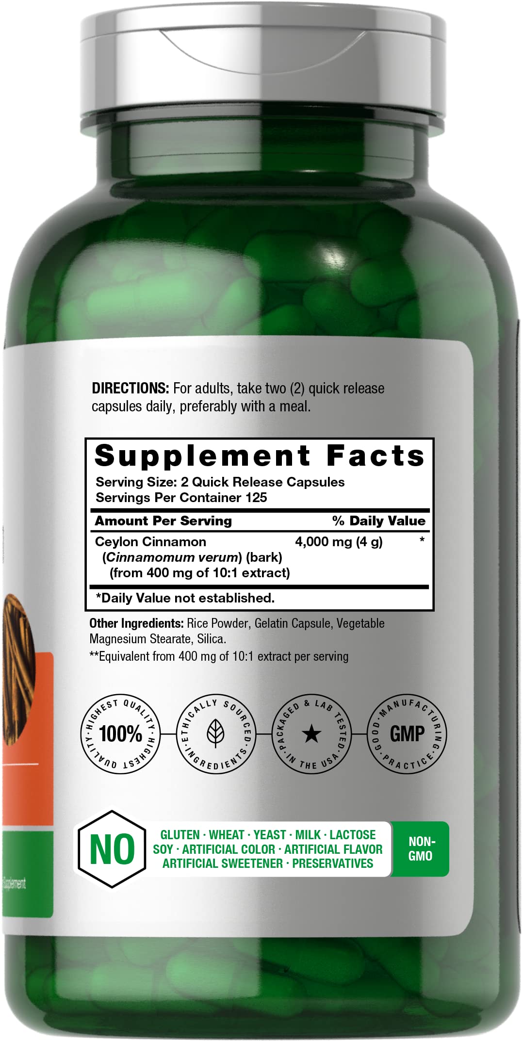 Horbäach Ceylon Cinnamon Capsules 4000mg | 250 Count | Non-GMO, Gluten Free