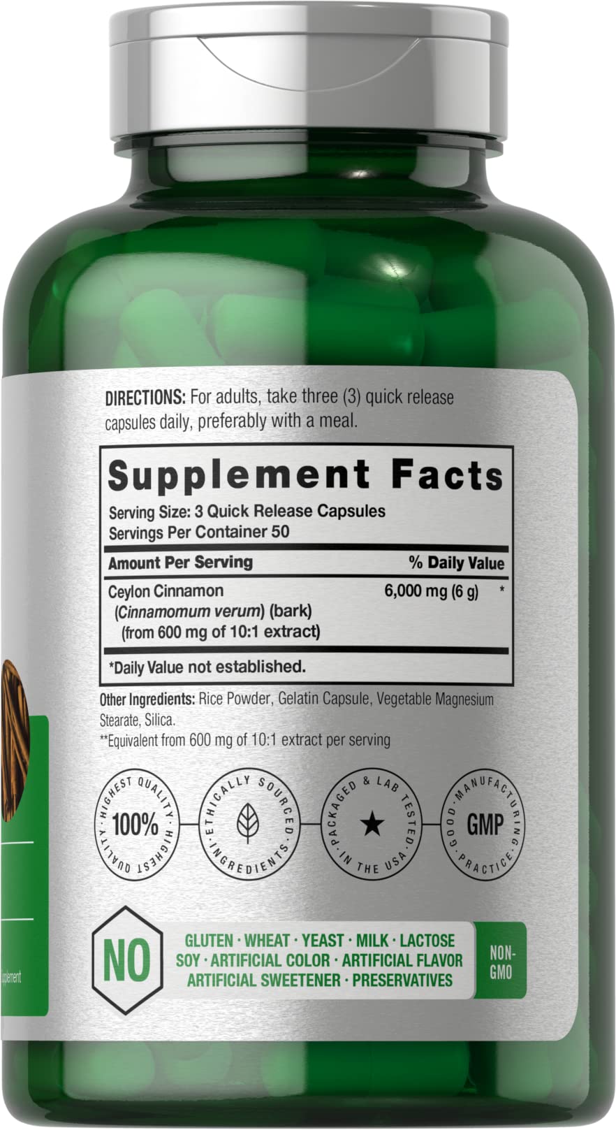 Horbäach Ceylon Cinnamon Capsules – 6000 mg | 150 Count | Non-GMO & Gluten Free