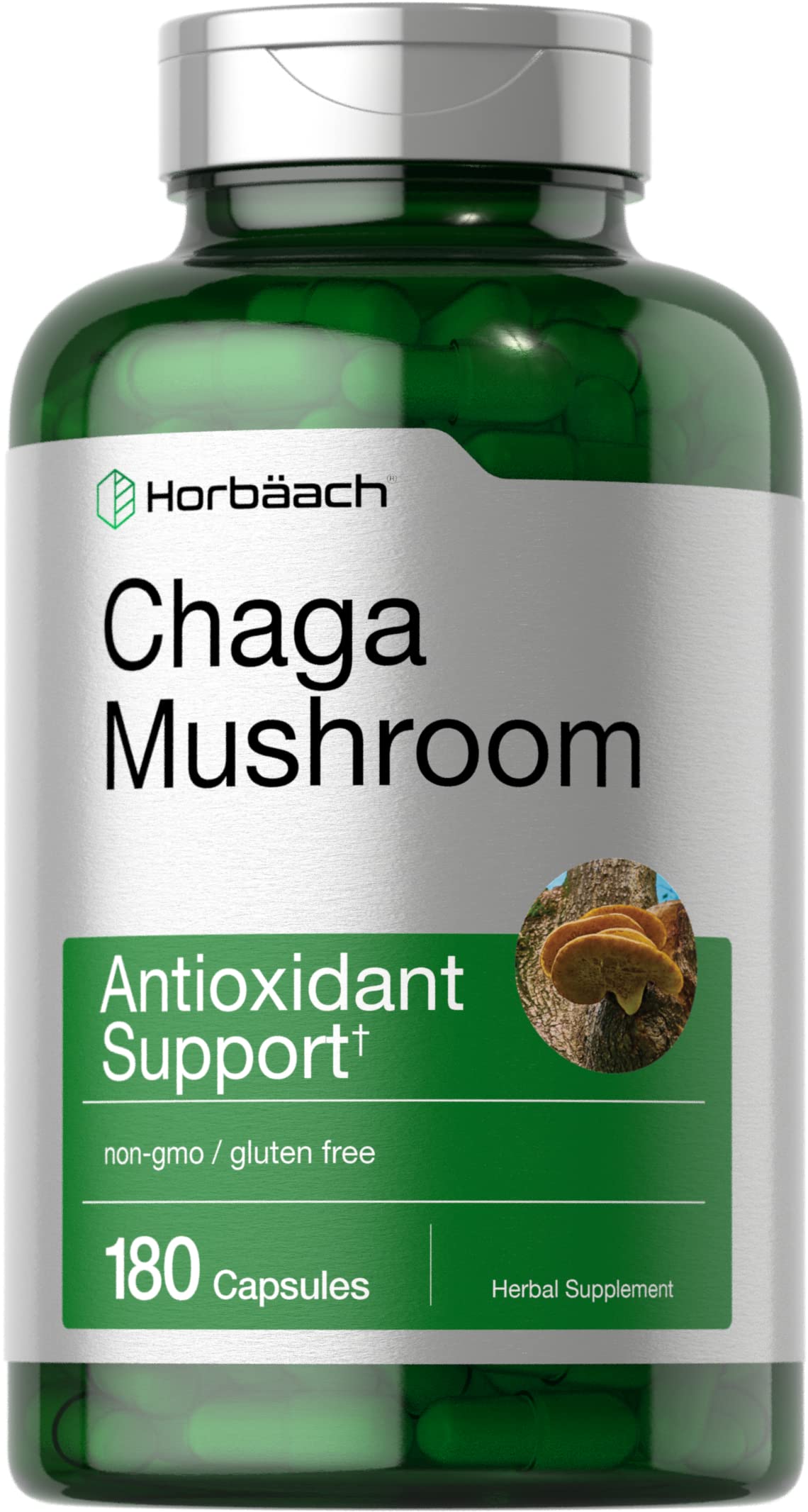Horbäach Chaga Mushroom Capsules – 180 Count – Non-GMO & Gluten Free