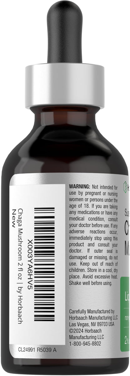Horbaach Chaga Mushroom Extract - 2 Fl Oz | Alcohol-Free Tincture | Non-GMO & Gluten Free