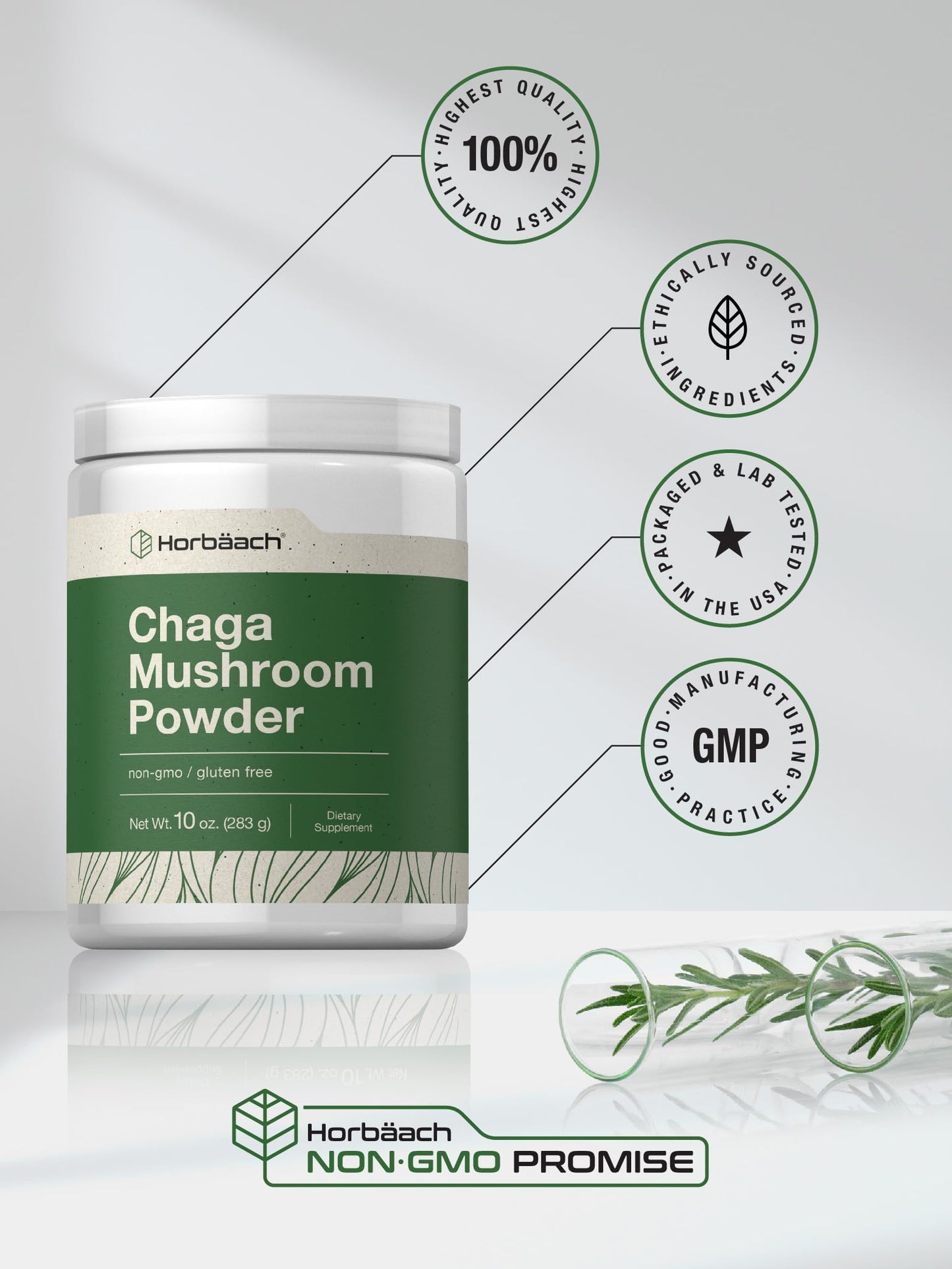 Horbäach Chaga Mushroom Powder – 10 oz | Vegan, Non-GMO & Gluten Free