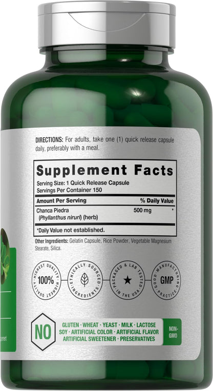 Horbäach Chanca Piedra Capsules 500mg – 150 Count – Non-GMO & Gluten Free