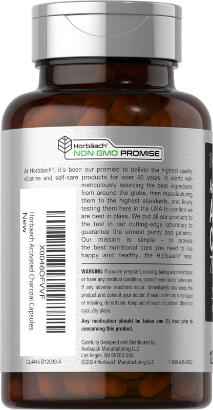 Horbäach Charcoal Pills 780mg – 120 Capsules | Activated Charcoal from Coconut Shells | Non-GMO & Gluten Free | Acti-Coal
