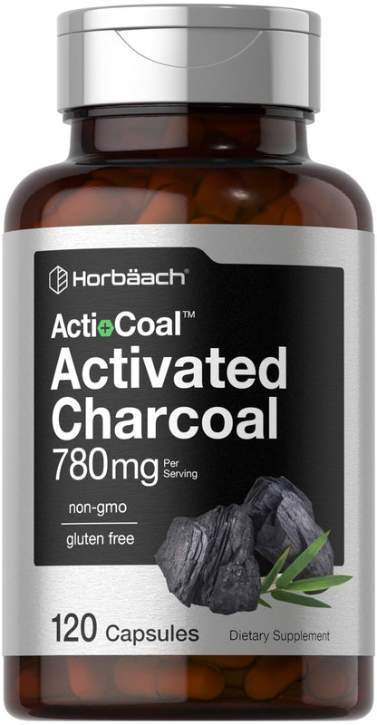 Horbäach Charcoal Pills 780mg – 120 Capsules | Activated Charcoal from Coconut Shells | Non-GMO & Gluten Free | Acti-Coal