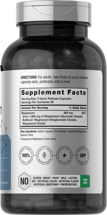 Horbäach Chelated Magnesium 360mg – 240 Capsules | Non-GMO & Gluten Free