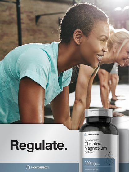 Horbäach Chelated Magnesium 360mg – 240 Capsules | Non-GMO & Gluten Free