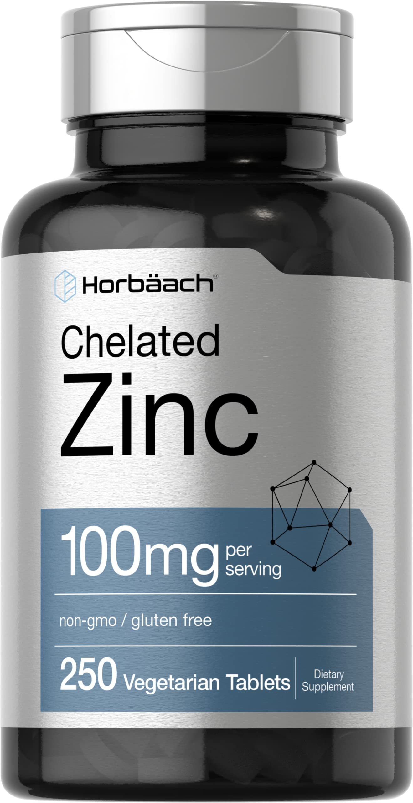 Horbäach Chelated Zinc Supplement 100 mg – 250 Tablets | High Potency & Superior Absorption | Vegetarian, Non-GMO, Gluten Free