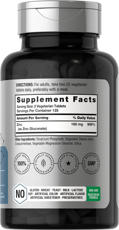 Horbäach Chelated Zinc Supplement 100 mg – 250 Tablets | High Potency & Superior Absorption | Vegetarian, Non-GMO, Gluten Free