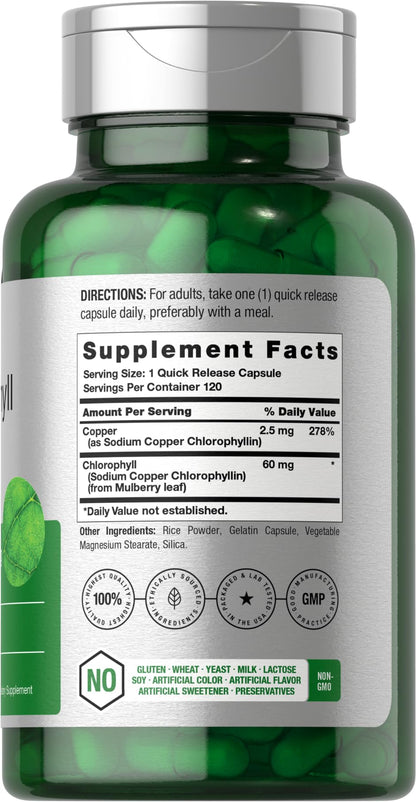 Horbäach Chlorophyll Capsules | 120 Count | Non-GMO & Gluten Free Supplement | Naturally-Occurring Pigment