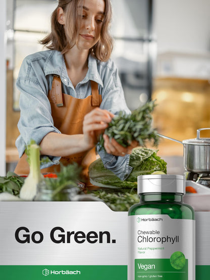 Horbäach Chlorophyll Pills | 300 Chewable Tablets | Natural Peppermint Flavor | Vegan, Non-GMO & Gluten Free Supplement
