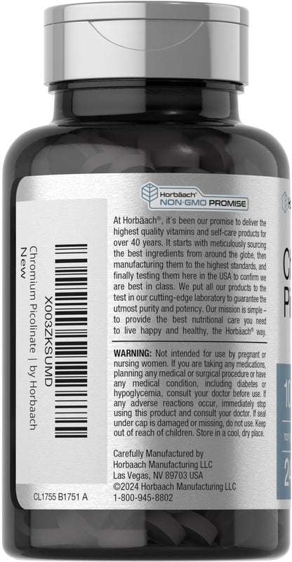 Horbaach Chromium Picolinate 1000mcg - 240 Tablets | Vegetarian, Non-GMO, Gluten Free