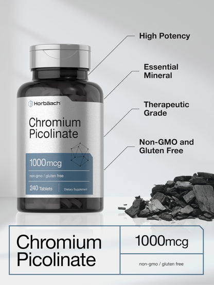 Horbaach Chromium Picolinate 1000mcg - 240 Tablets | Vegetarian, Non-GMO, Gluten Free