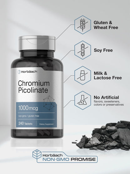 Horbaach Chromium Picolinate 1000mcg - 240 Tablets | Vegetarian, Non-GMO, Gluten Free