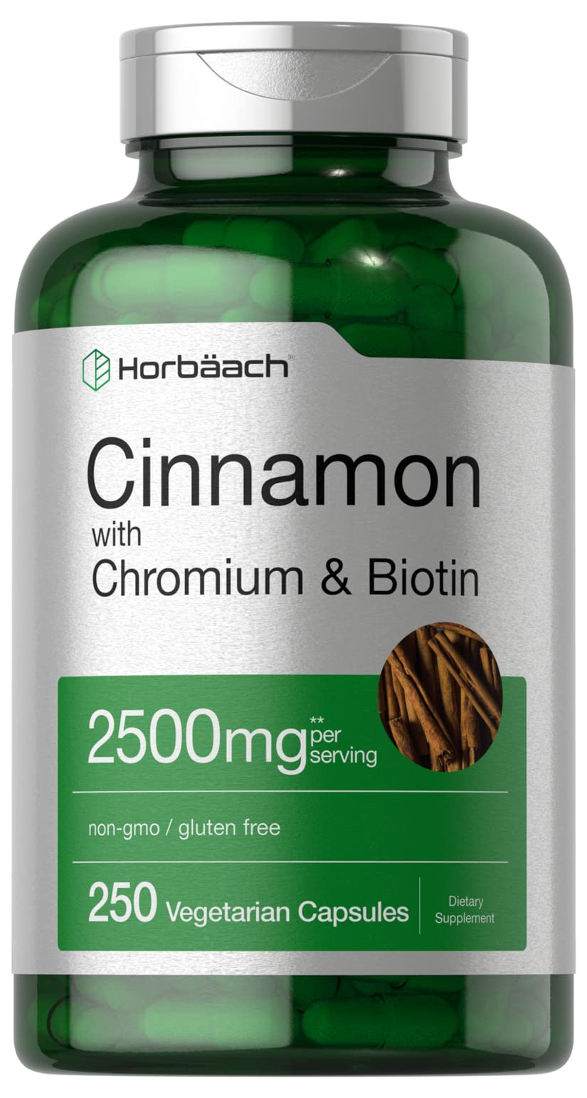 Horbäach Cinnamon with Chromium Picolinate – 2500mg, 250 Capsules, Biotin