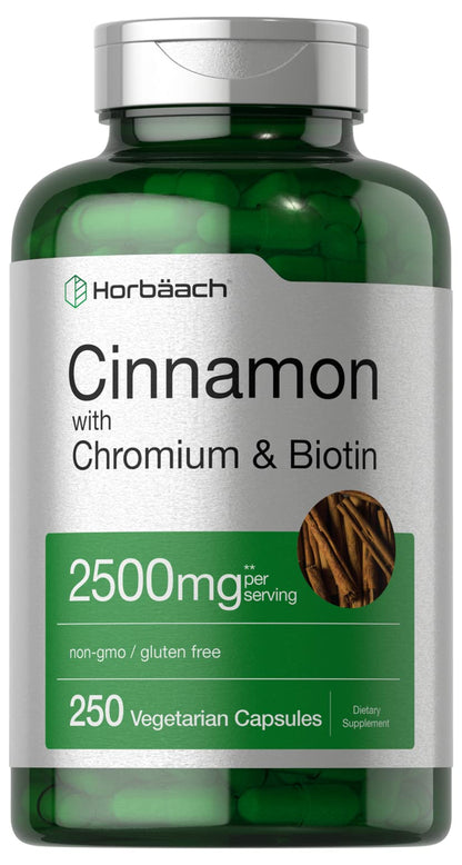 Horbäach Cinnamon with Chromium Picolinate – 2500mg, 250 Capsules, Biotin